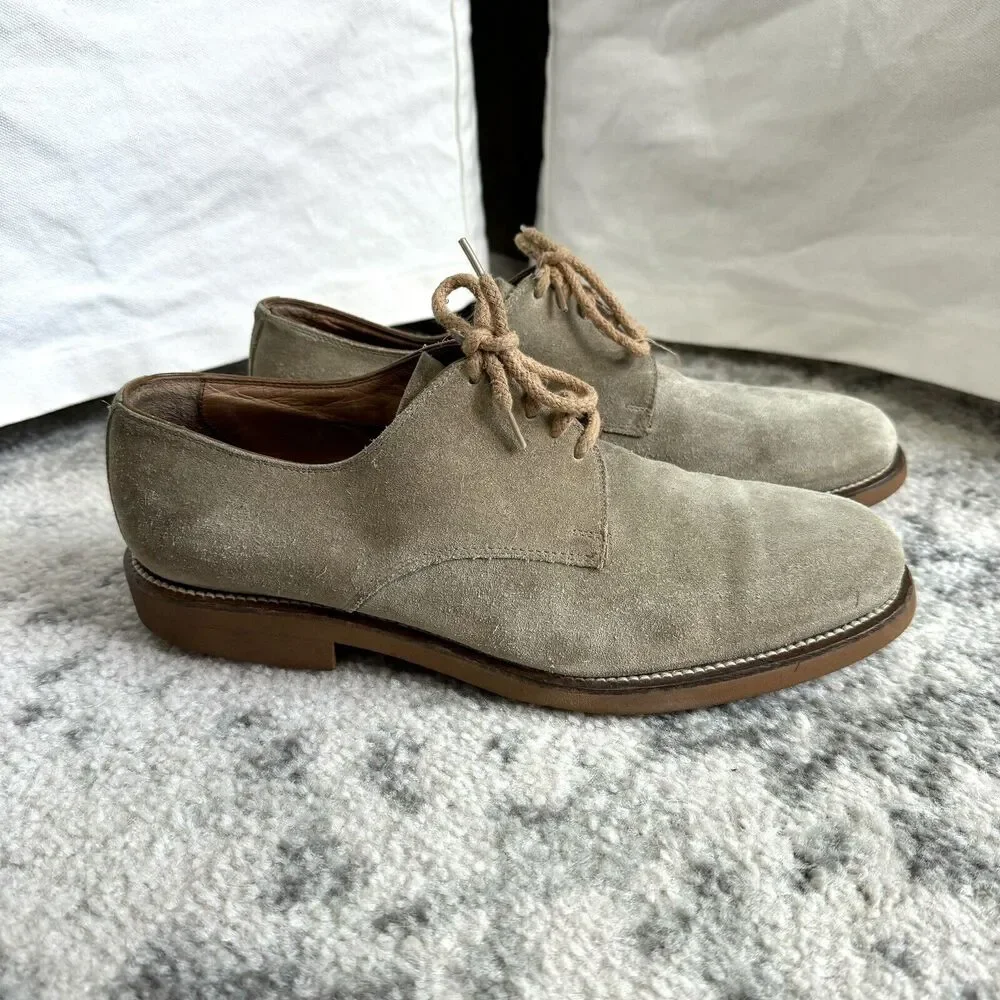 Franceschetti Tan Suede Leather Oxford Shoes 44 Handmade For Barneys NY Brown
